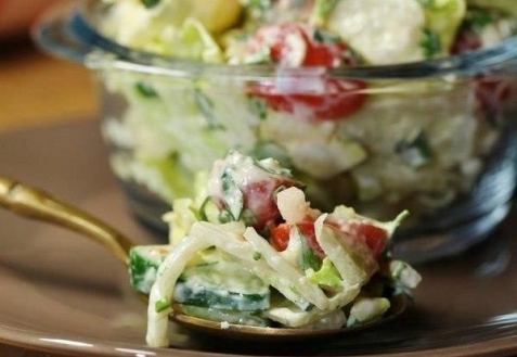Рецепт - Овощной салат с сырно-горчичиной заправкой